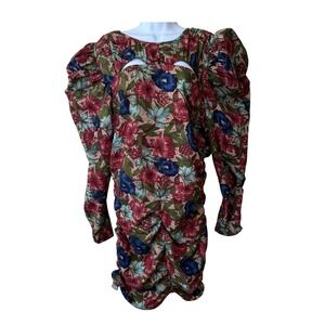 Walter Baker Floral Cutout Bodycon Dress Size 12 Puff Sleeve Ruched Party